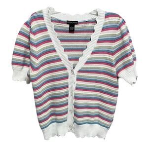 Soft Girl Design History 365 Rainbow Knit Cardigan Sweater Large Retro Striped